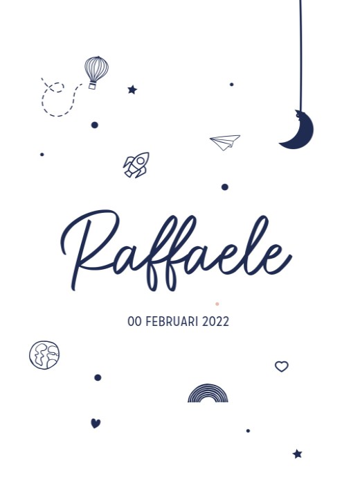 Enkel bijzonder geboortekaartje met icoontjes in blauw