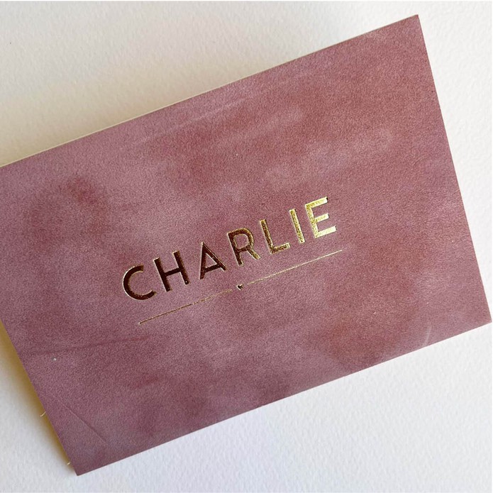 Chique geboortekaartje meisje met écht velvet oud roze