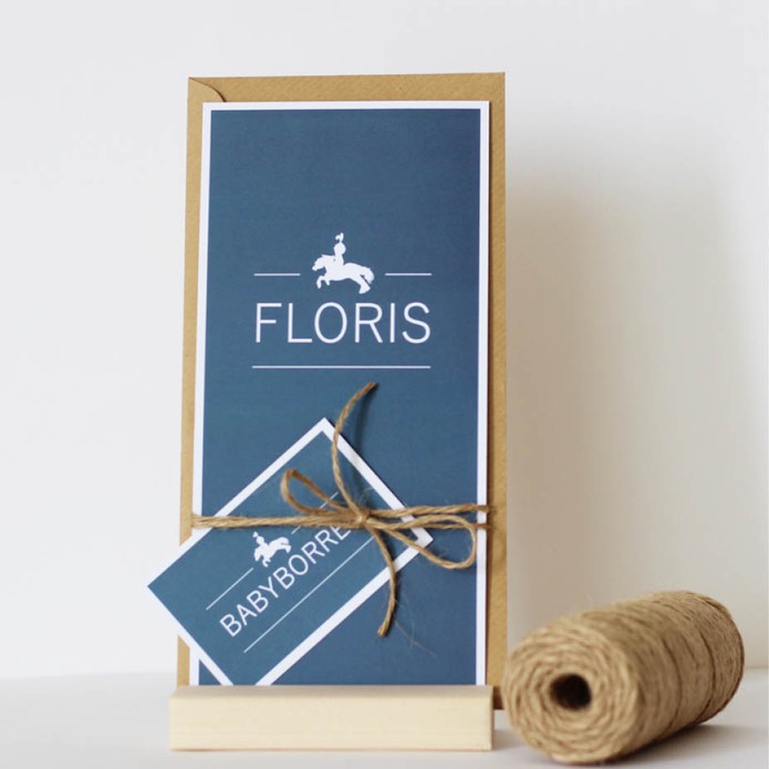 Minimalistisch geboortekaartje jeans blauw met ridder