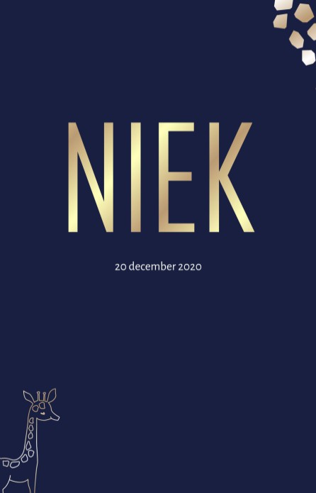 Geboortekaartje donkerblauw met giraffe en leeuwtje