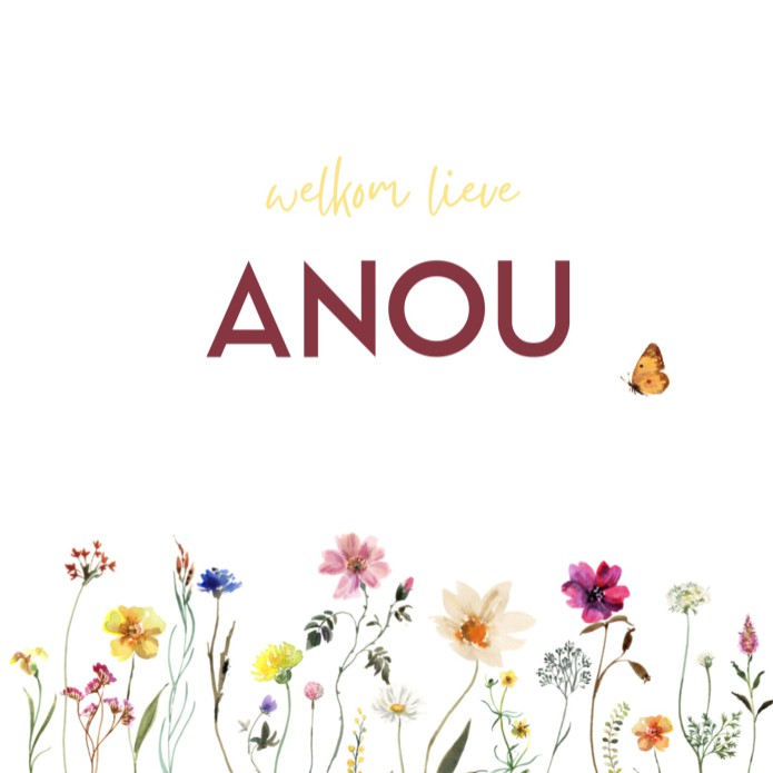 Geboortekaartje droogbloemen dochter vierkant