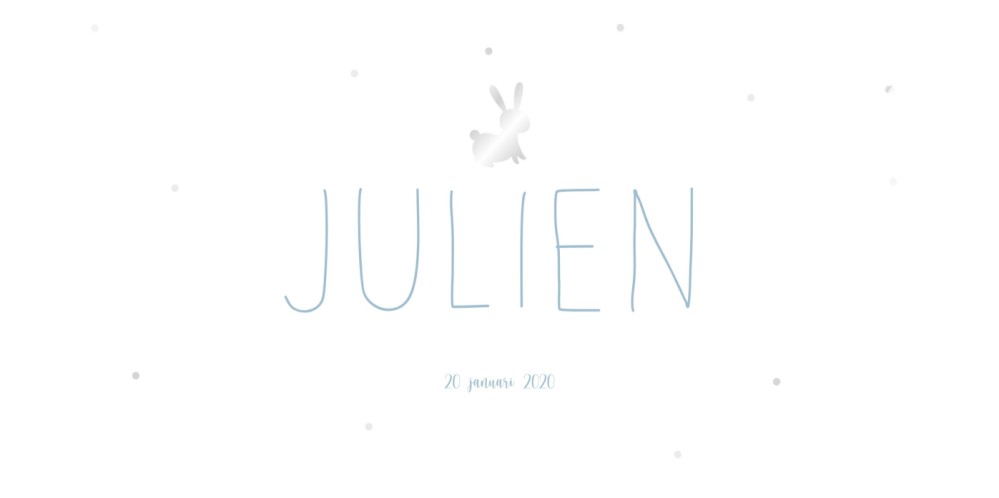 Geboortekaartje ijsblauw met zilverfolie konijn