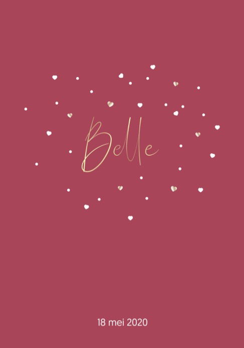 Geboortekaartje meisje met gouden hartjes, stipjes en ronde hoeken