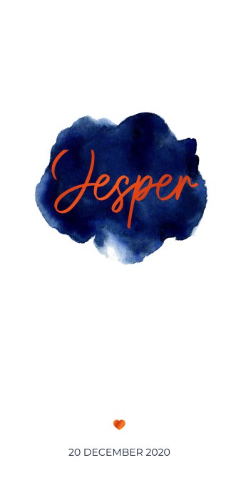 Geboortekaartje met marineblauw watercolor en koperfolie