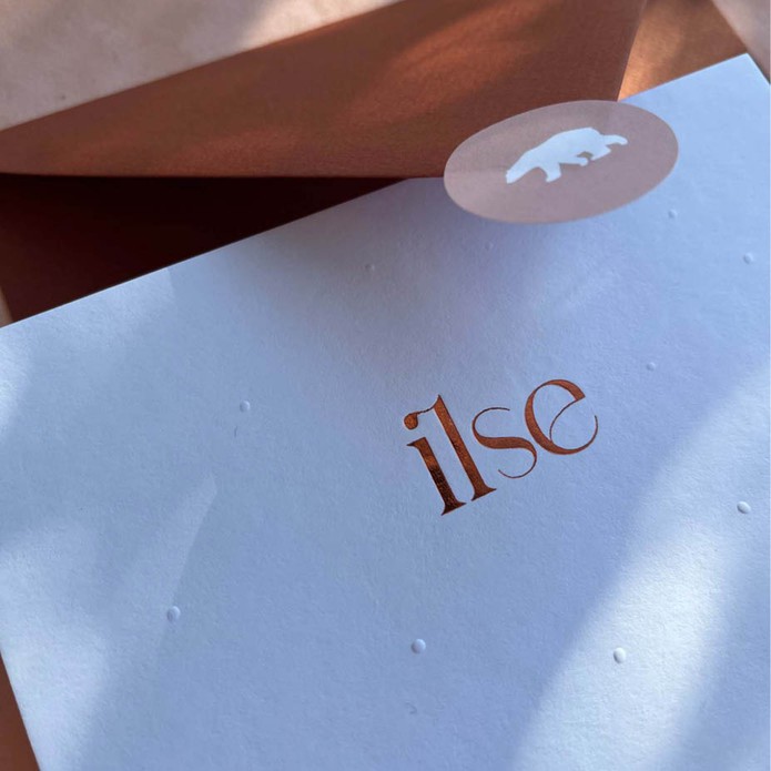 Luxe geboortekaartje meisje met ijsbeertjes uit het papier gedrukt en koperfolie