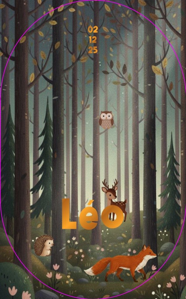 Warm illustratief geboortekaartje met bosdieren zoals vos, hertje en uil