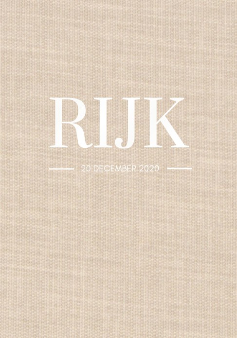 Klassiek linnen geboortekaartje met witte foliedruk