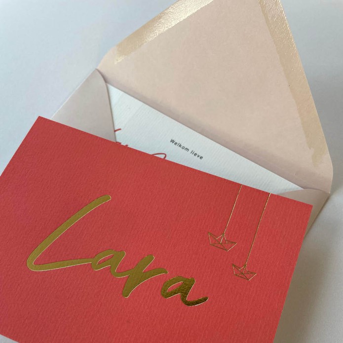 Nautisch geboortekaartje voor meisje of jongen met bootjes