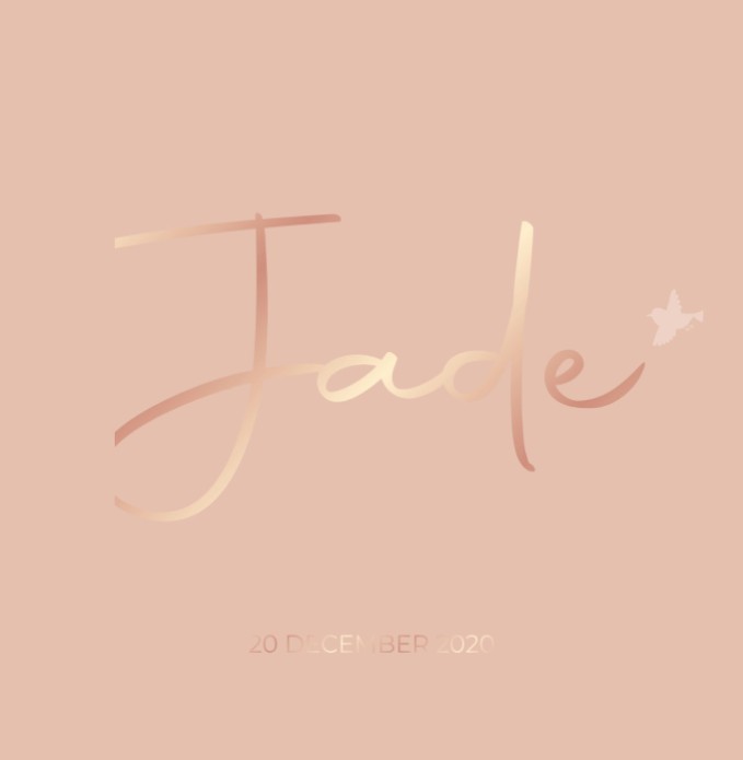 Lief geboortekaartje in poederroze roségoud met vogeltje