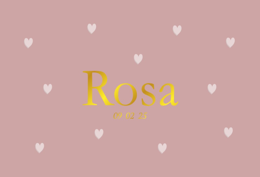 Lief meisjeskaartje gevouwen met reliëf van hartjes in oudroze