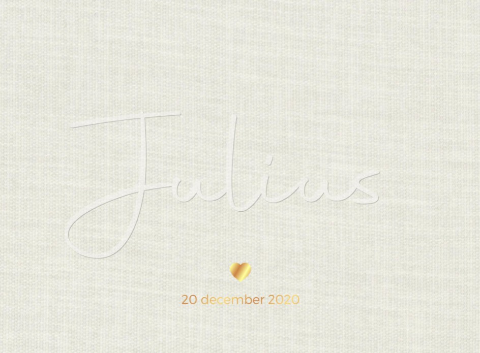 Linnen geboortekaartje met reliëfdruk