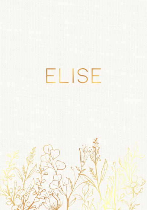 Linnen geboortekaartje wit voor meisje met bloemen in goudfolie