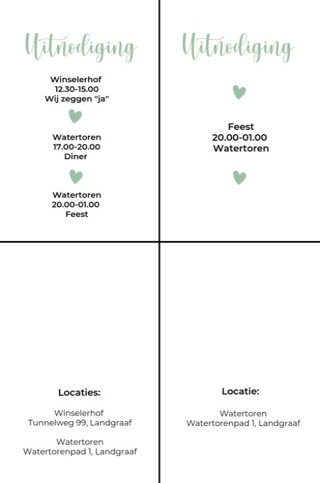 Los programma kaartje voor bij een trouwkaart