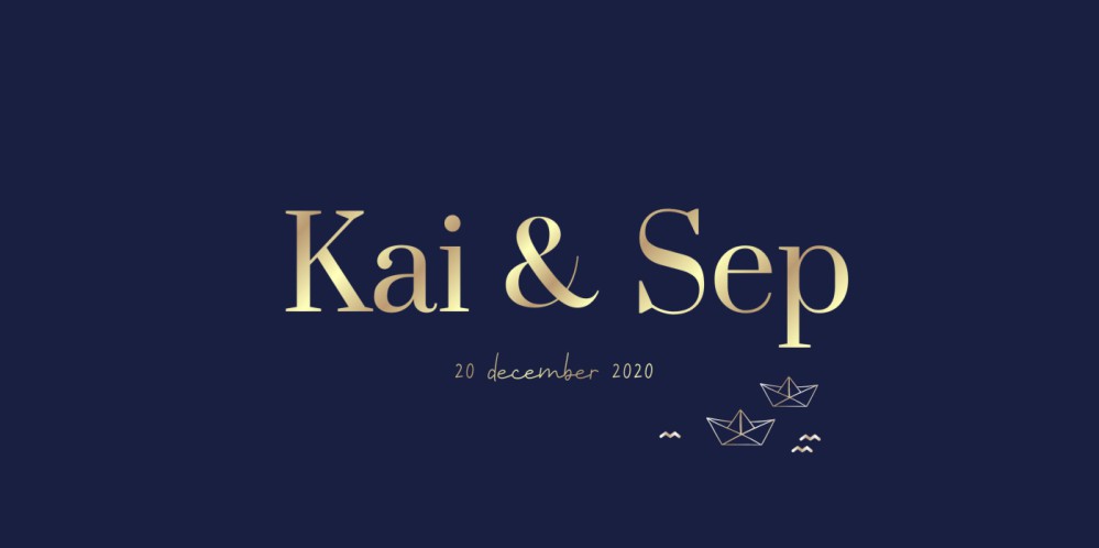 Luxe geboortekaart met goudfolie, bootjes en golven