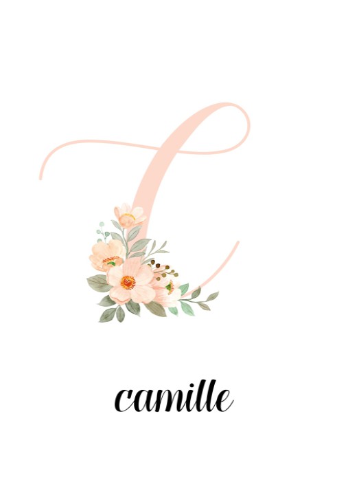 Geboortekaartje met perzik bloemen om letter