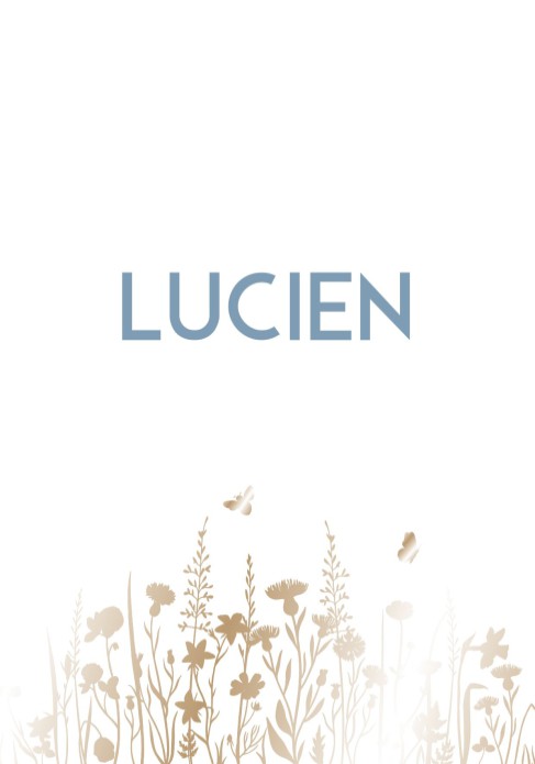 Sereen geboortekaartje met bloemenveld in goudfolie