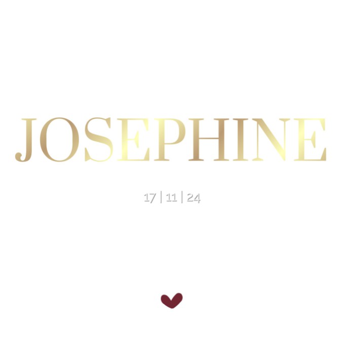 Sereen geboortekaartje met klassieke goudfolie & datum in blinddruk