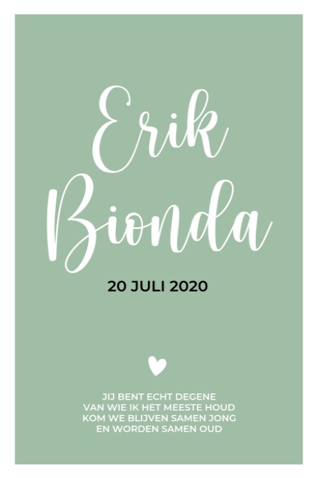 Simpele trouwkaart groen wit met los kaartje