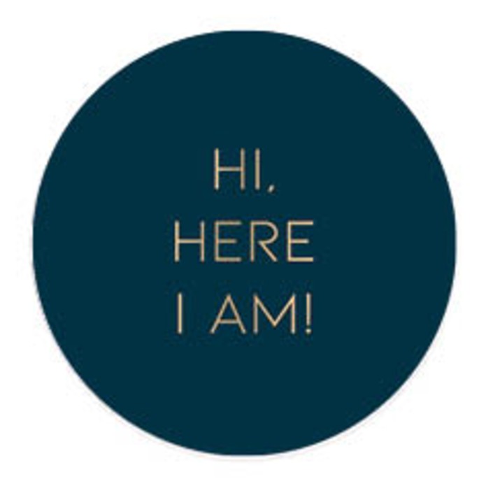 Sluitsticker petrol, gouden tekst 'here i am'