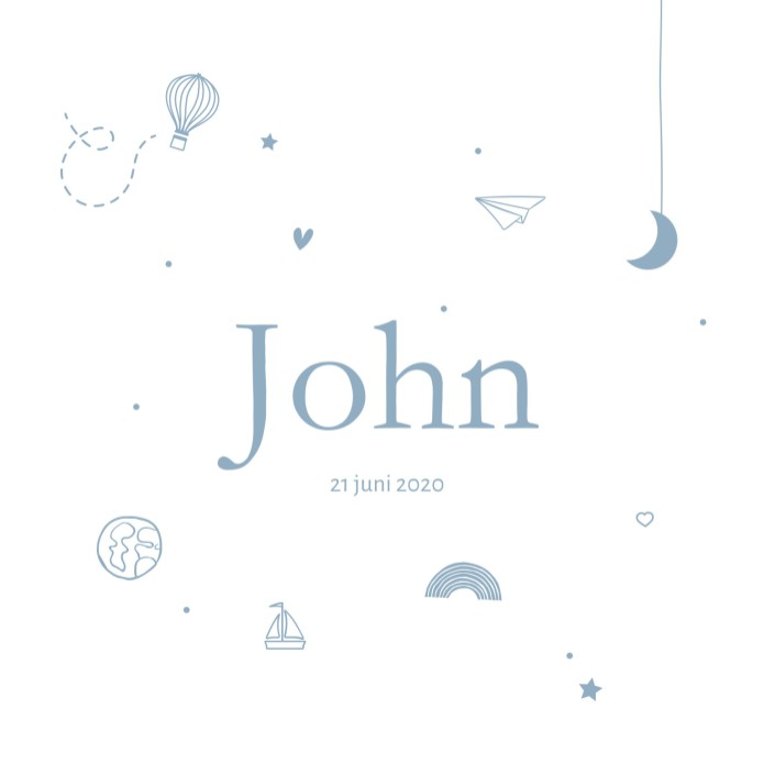 Speels geboortekaartje met ijsblauwe icoontjes