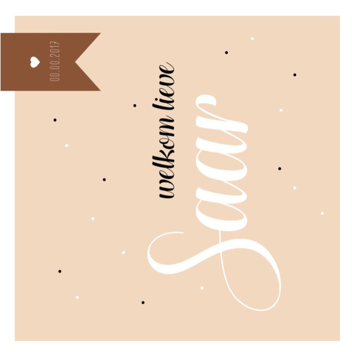 Stoer geboortekaartje meisje met kader en stippen