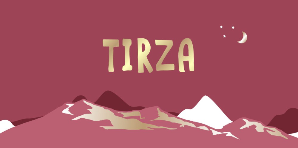 Langwerpig geboortekaartje meisje met bergen, maan en sneeuw van foliedruk