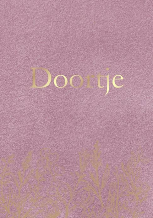 Velvet kaartje oudroze voor meisje met bloemen veld in goud