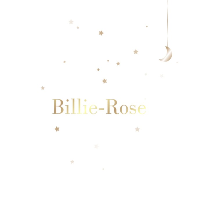 Wit minimalistisch geboortekaartje met goudfolie sterrenbeeld