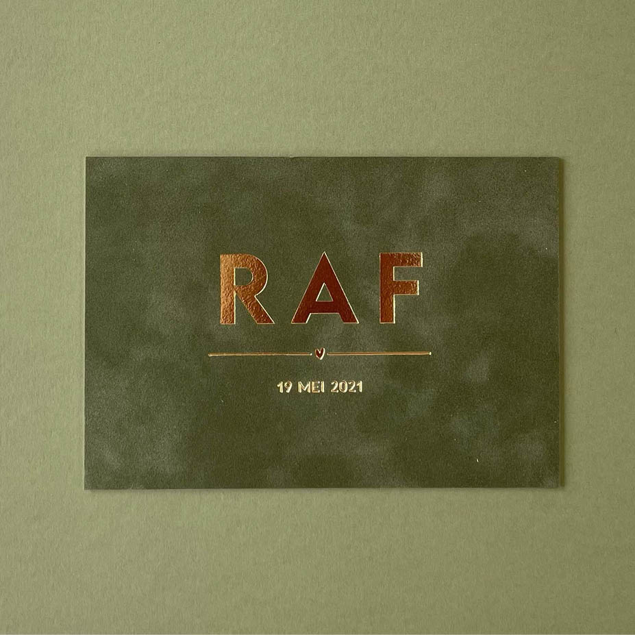 Mosgroen velvet + goudfolie | Origineel kaartje Jaxx