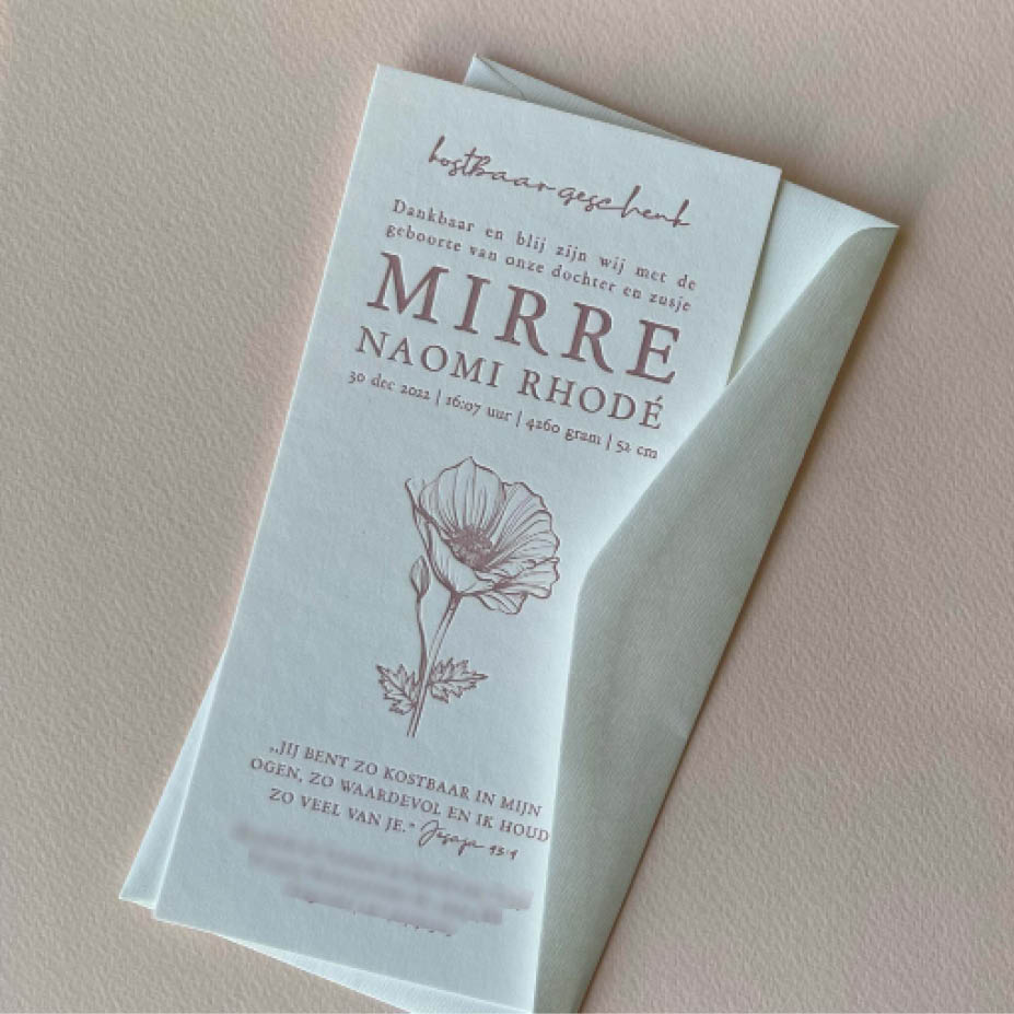 Katoenpapier 600 gr + letterpress| Ontwerp aangeleverd © by Carmen