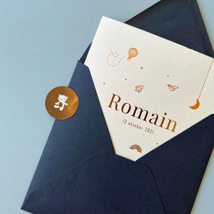 Romain is gedrukt op Old Mill met traditionele foliedruk